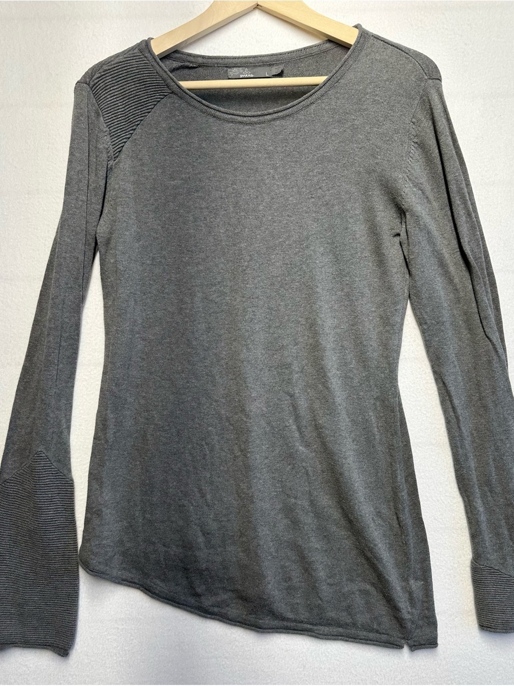 prAna Gray Ribbed Asymmetrical Long Sleeve Tunic Women’s Large Soft Stretch